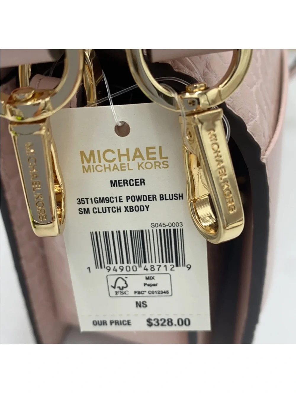 Michael Kors Mercer powder blush Woven Croc-Embossed Leather Crossbody
